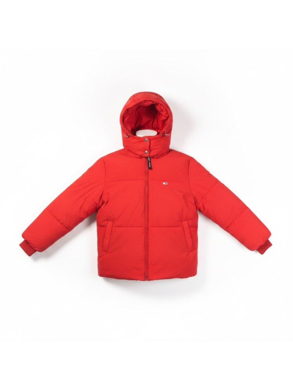 Tommy Jeans Mens Red Polyamide Puffer Jacket With Hood Full Zip Size S